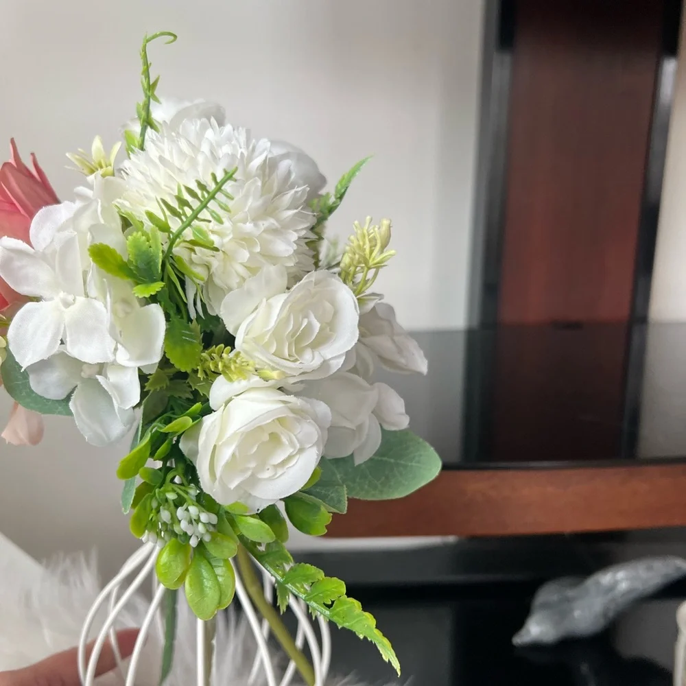 White metal vase Elegant Pink and White Floral Arrangement